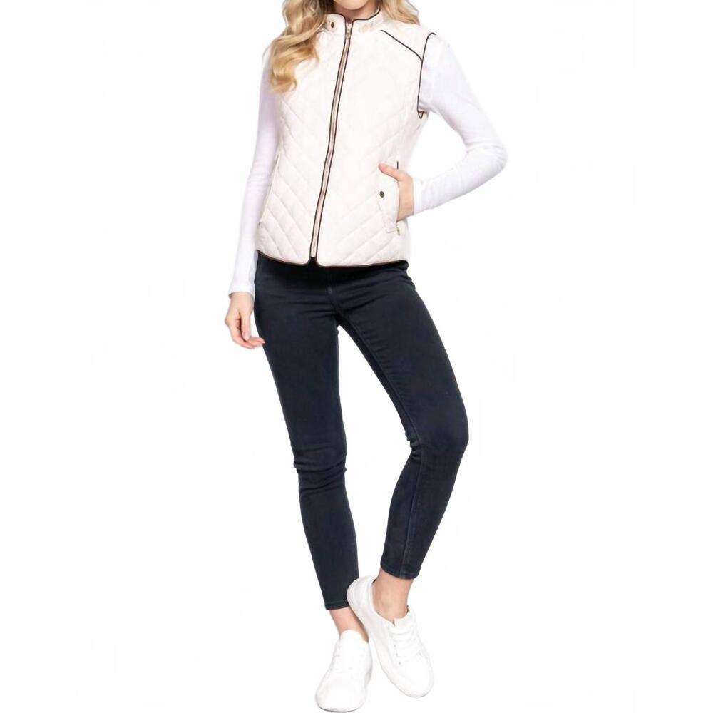 NEW ACTIVE BASIC suede piping detail rib quilted vest in ivory - Picture 2 of 2